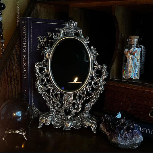 Antique Footed Dainty Rococo Style Divination Scrying Mirror