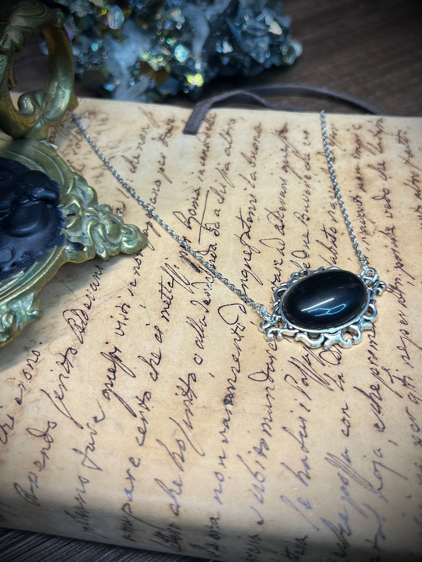 Obsidian Scrying Mirror Necklace Pendant PN34