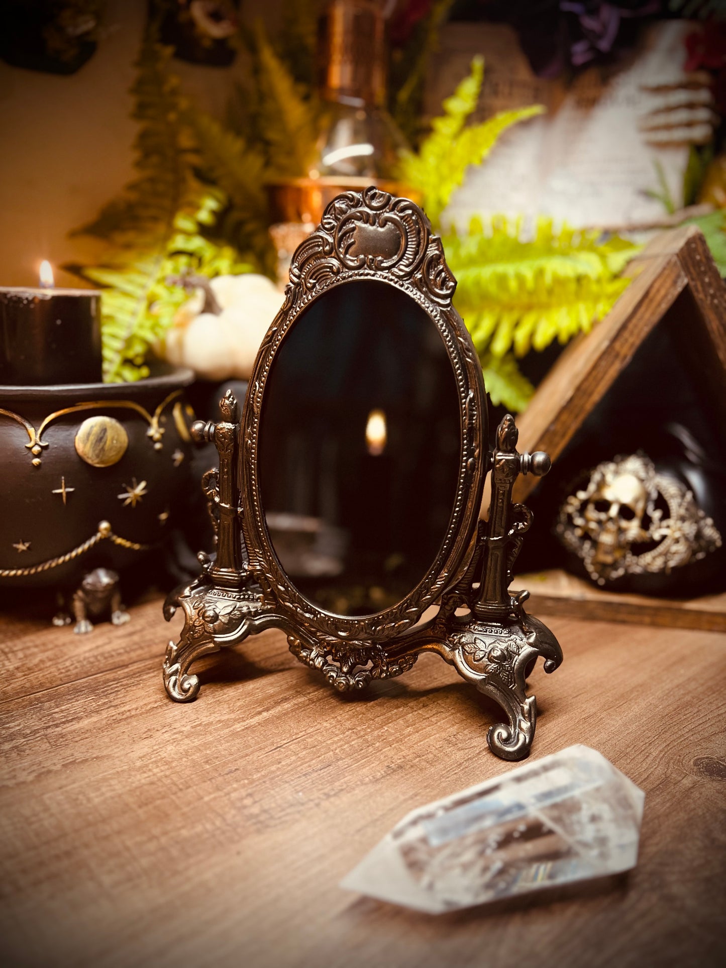 Scrying Mirror - Timealia Antique Tilt Oval Glass Divination Mirror Witches Gothic Victorian Mirror MM108