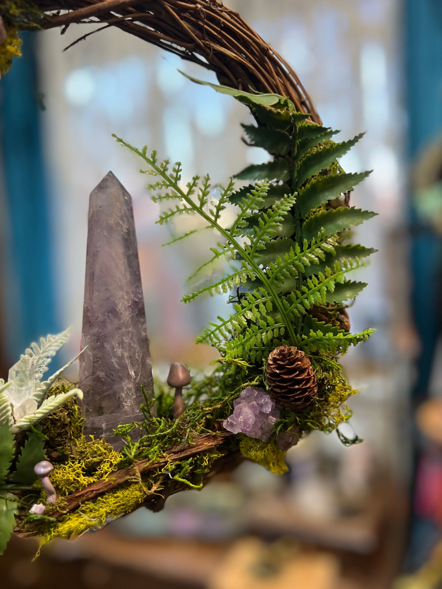 Crystal Moss Amethyst Quartz Wreath