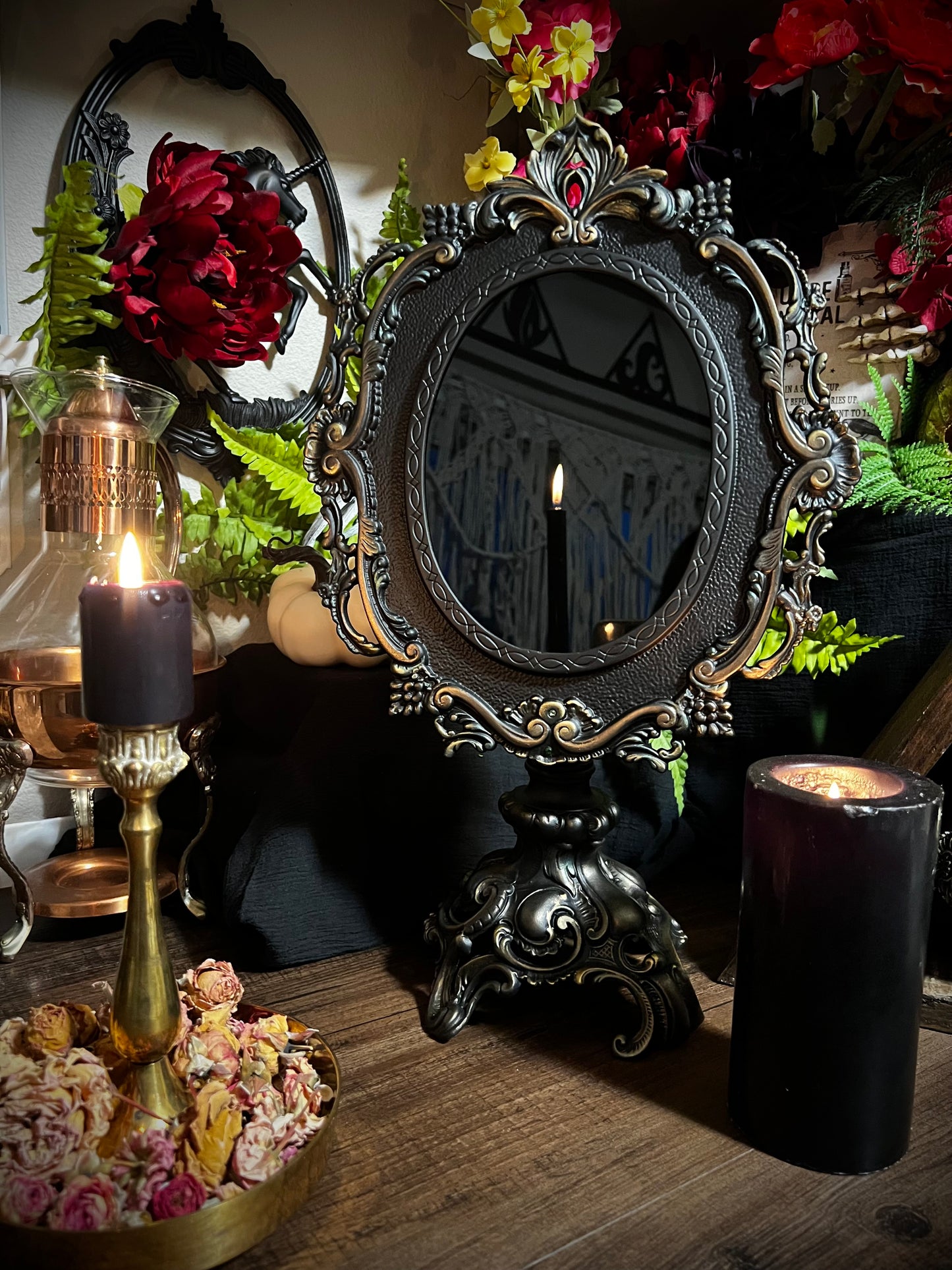 Forest Queen- Large Black Scrying Divination Mirror MM126