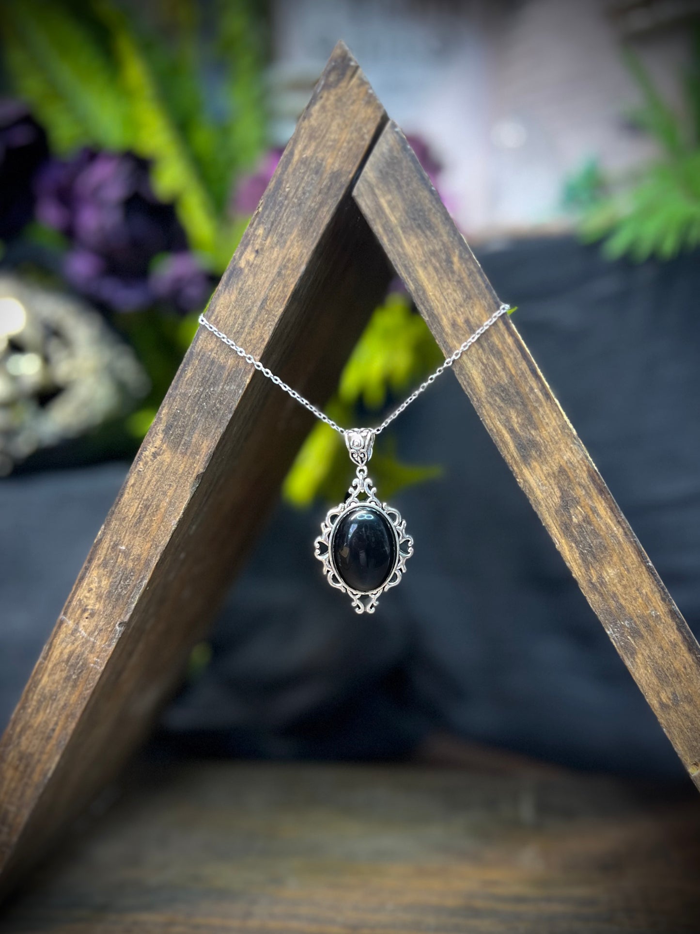 Obsidian Scrying Mirror Necklace Pendant PN35