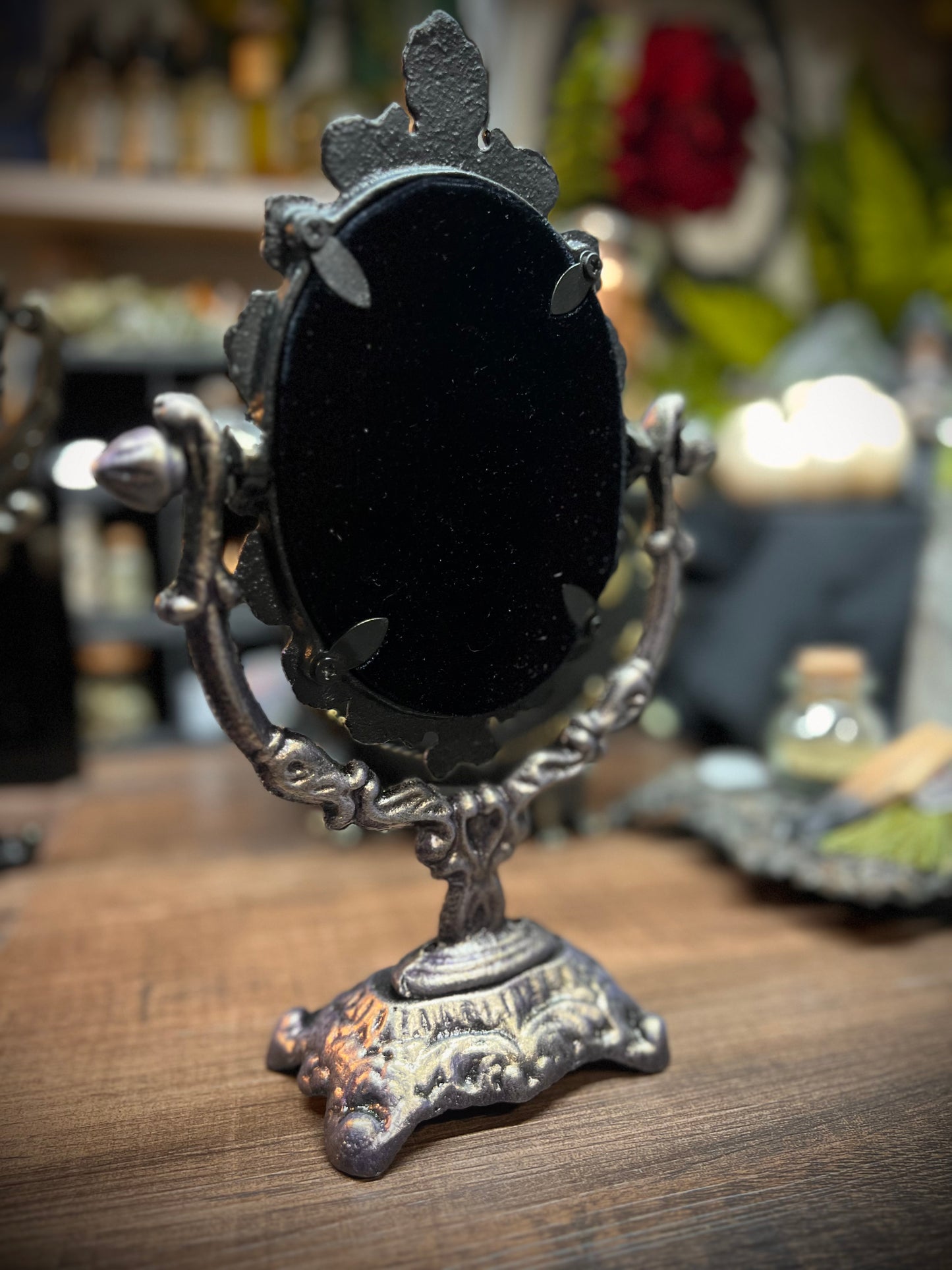 Scrying Mirror - Amaris- Heirloom Pedestal Oval Black Divination Witches Mirror MM124