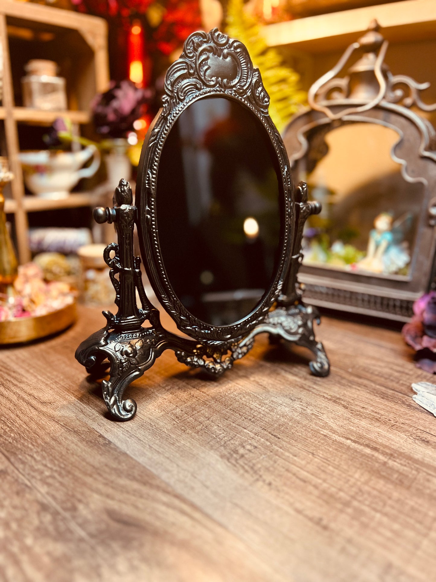 Scrying Mirror - Timealia Antique Tilt Oval Glass Divination Mirror Witches Gothic Victorian Mirror MM108