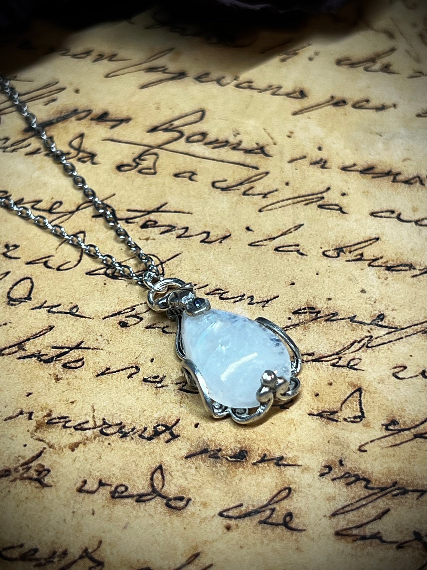Moonstone Victorian Wrapped Pendant Necklace PN17