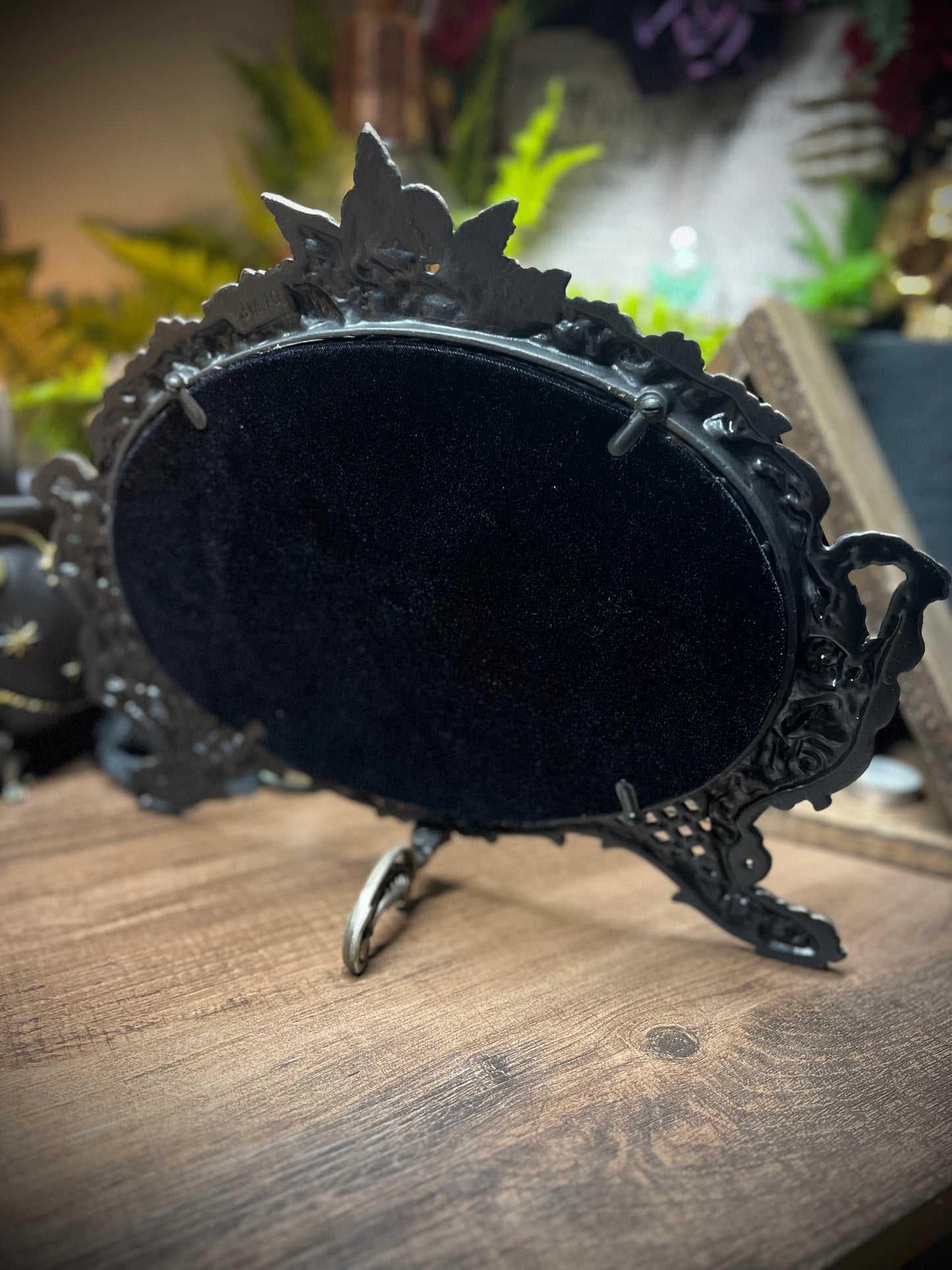 Large Scrying Mirror - Angelica- Heirloom Footed Oval Black Divination Witches Mirror MM123