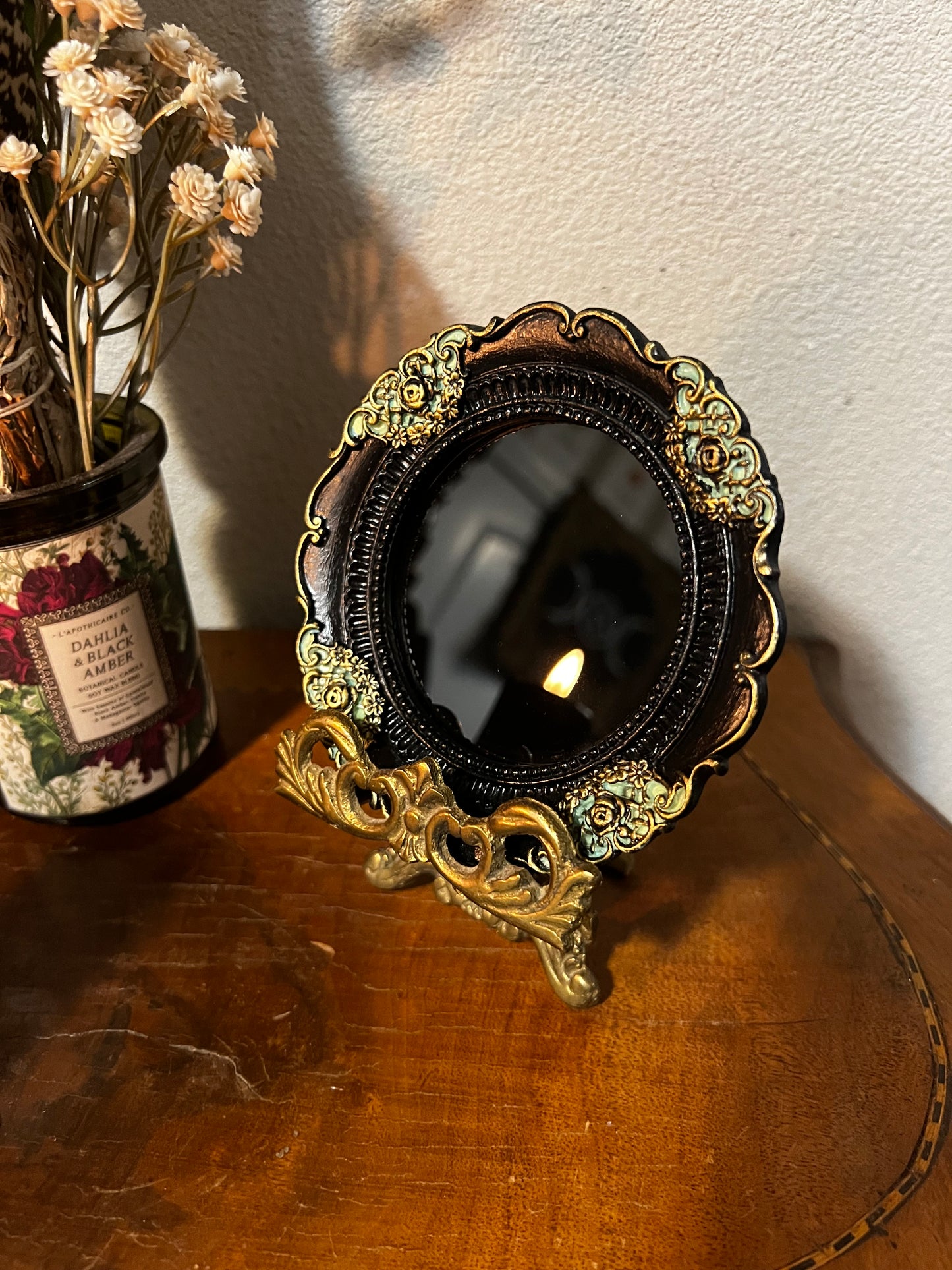 Luna- Small Round Black Scrying Mirror Divination Witches Mirror MM125