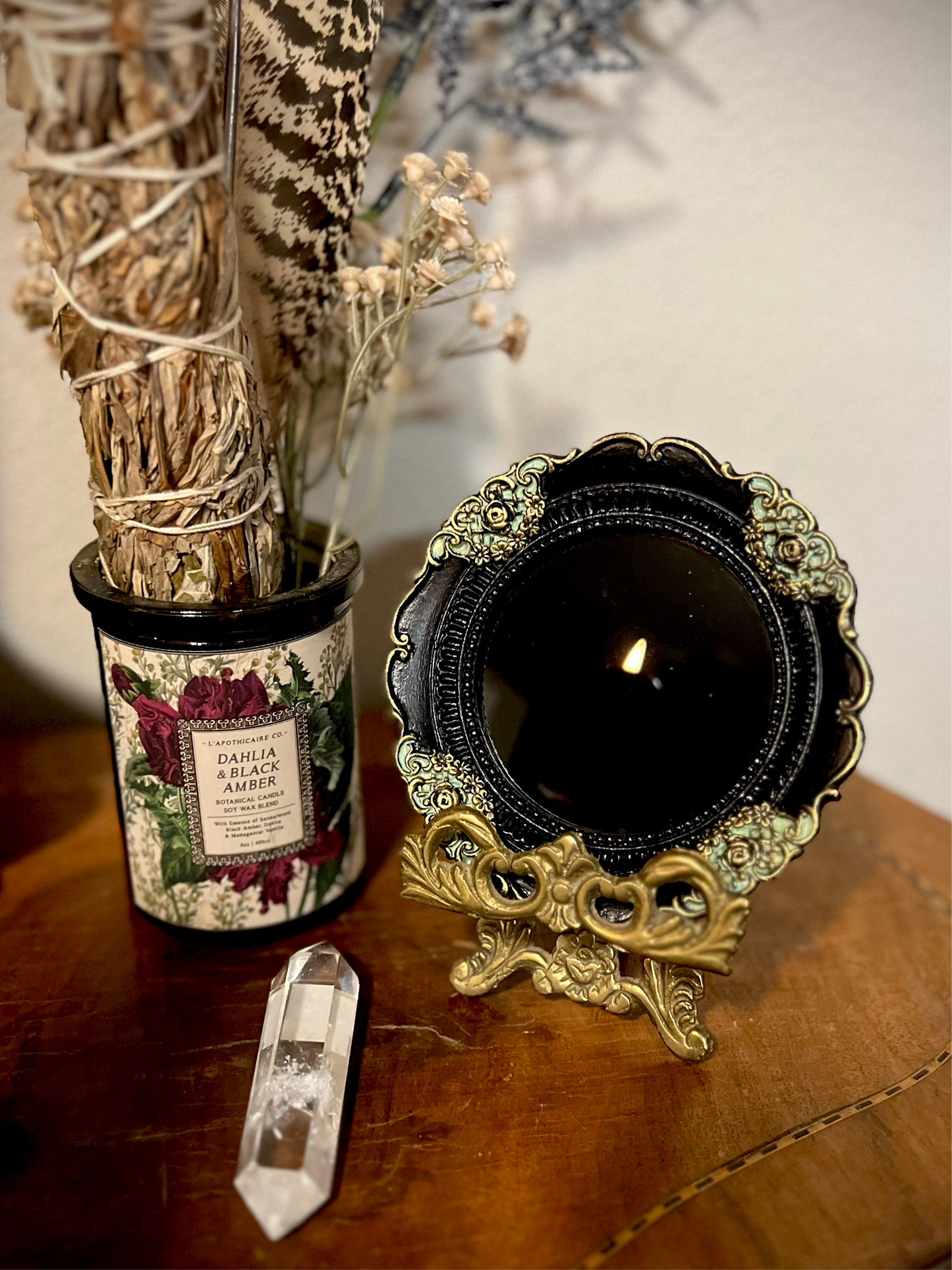 Luna- Small Round Black Scrying Mirror Divination Witches Mirror MM125