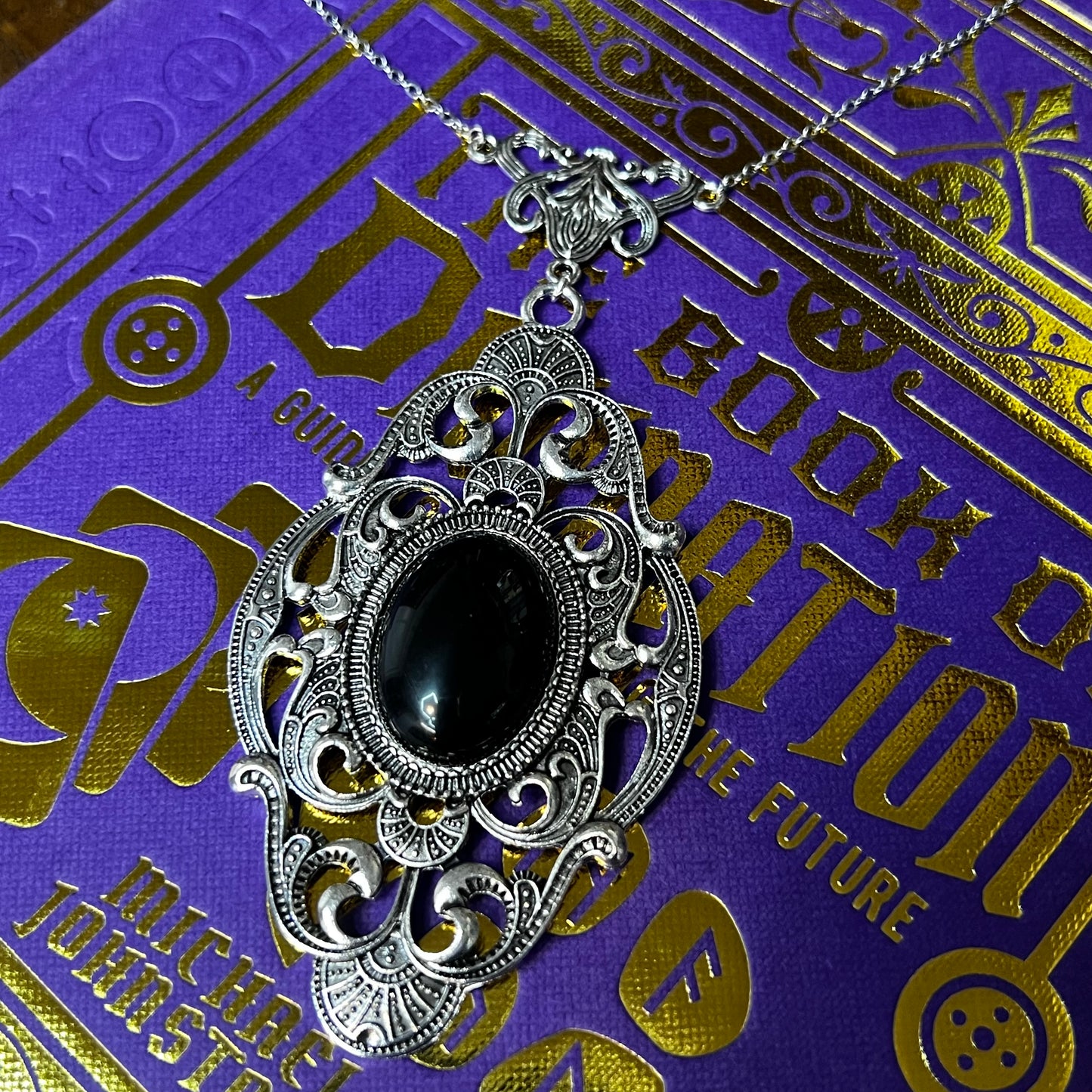 Obsidian Scrying Mirror Pendant Witches Magick Gothic Victorian Mirror Necklace PN27
