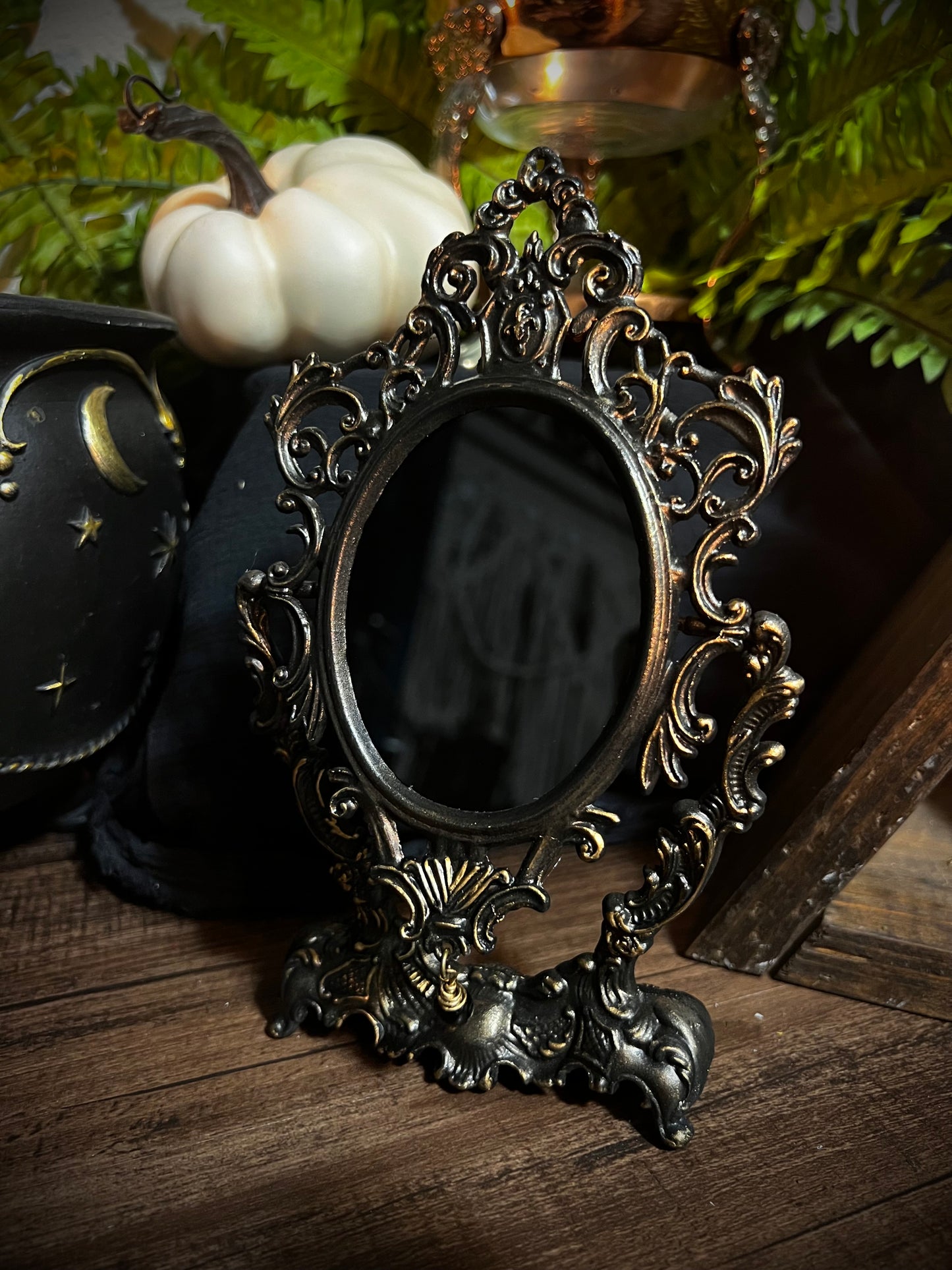 Fancy Ornate Black Scrying Mirror Vintage Italian Footed Mirror Tilt Mirror Magical Victorian Gothic Mirror Witches Mirror Divination Mirror