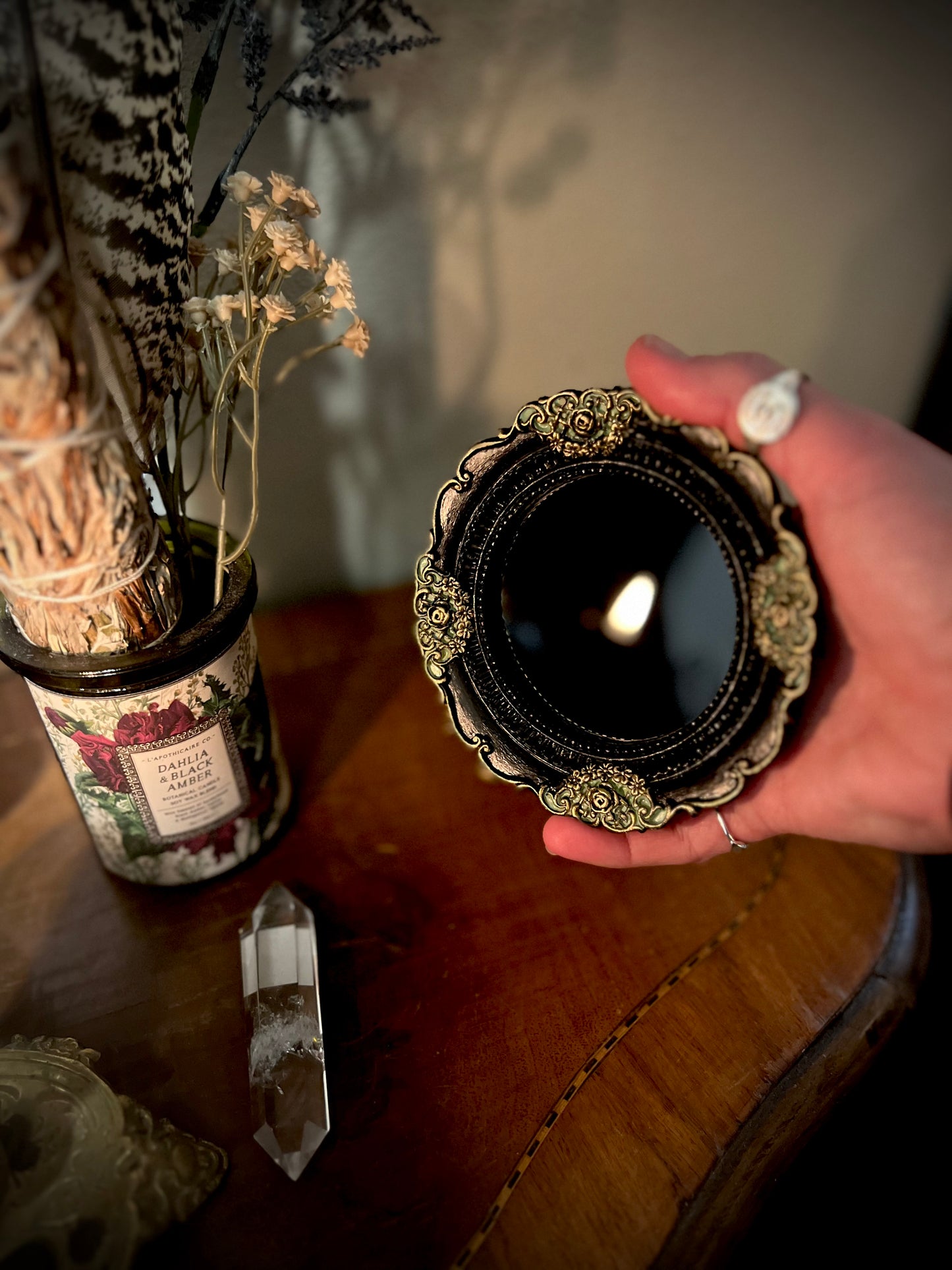 Luna- Small Round Black Scrying Mirror Divination Witches Mirror MM125