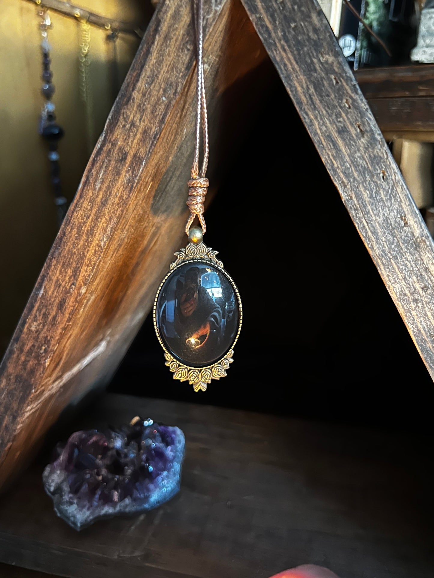 Obsidian Pendant Scrying Necklace 20” Chain PN5