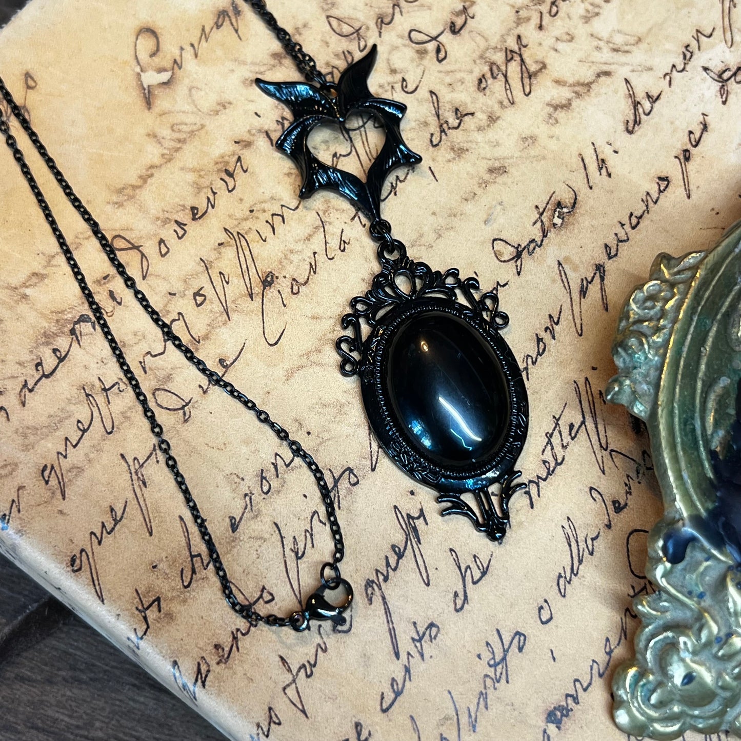 Obsidian Bat Pendant Necklace PN28