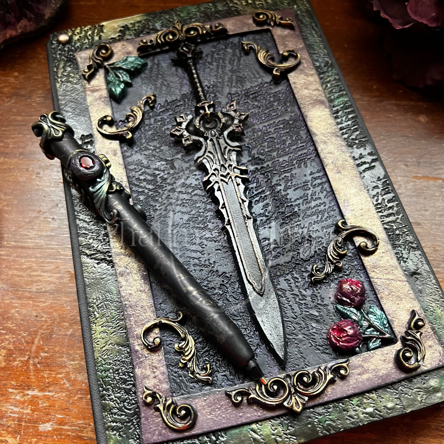 Queen of swords Journal & Pen Set- Handcrafted Hardcover Blank Book of Shadows Grimoire
