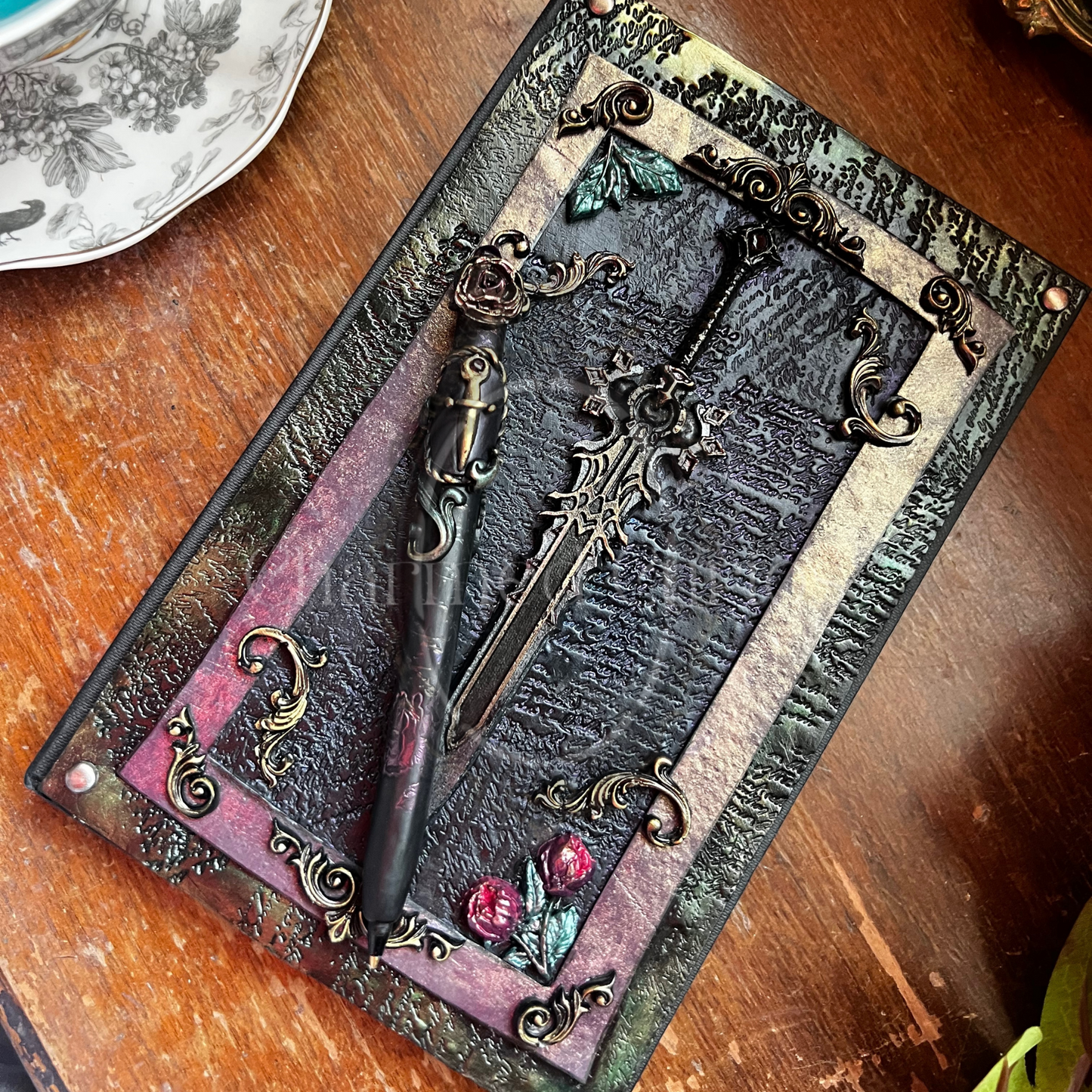 Queen of swords Journal & Pen Set- Handcrafted Hardcover Blank Book of Shadows Grimoire