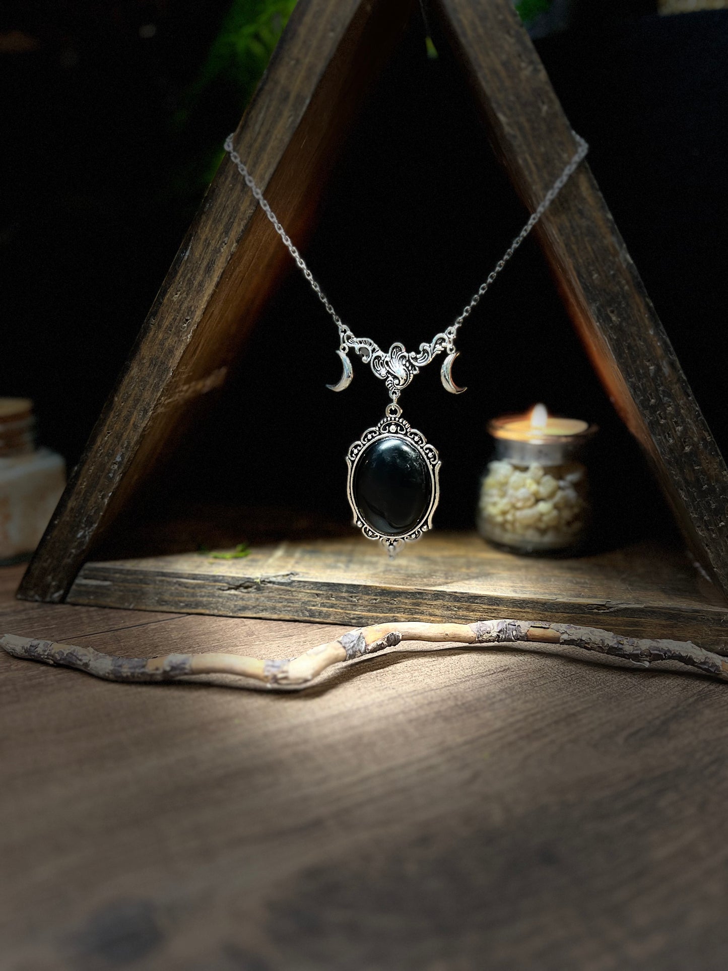Obsidian Scrying Necklace Pendant PN12