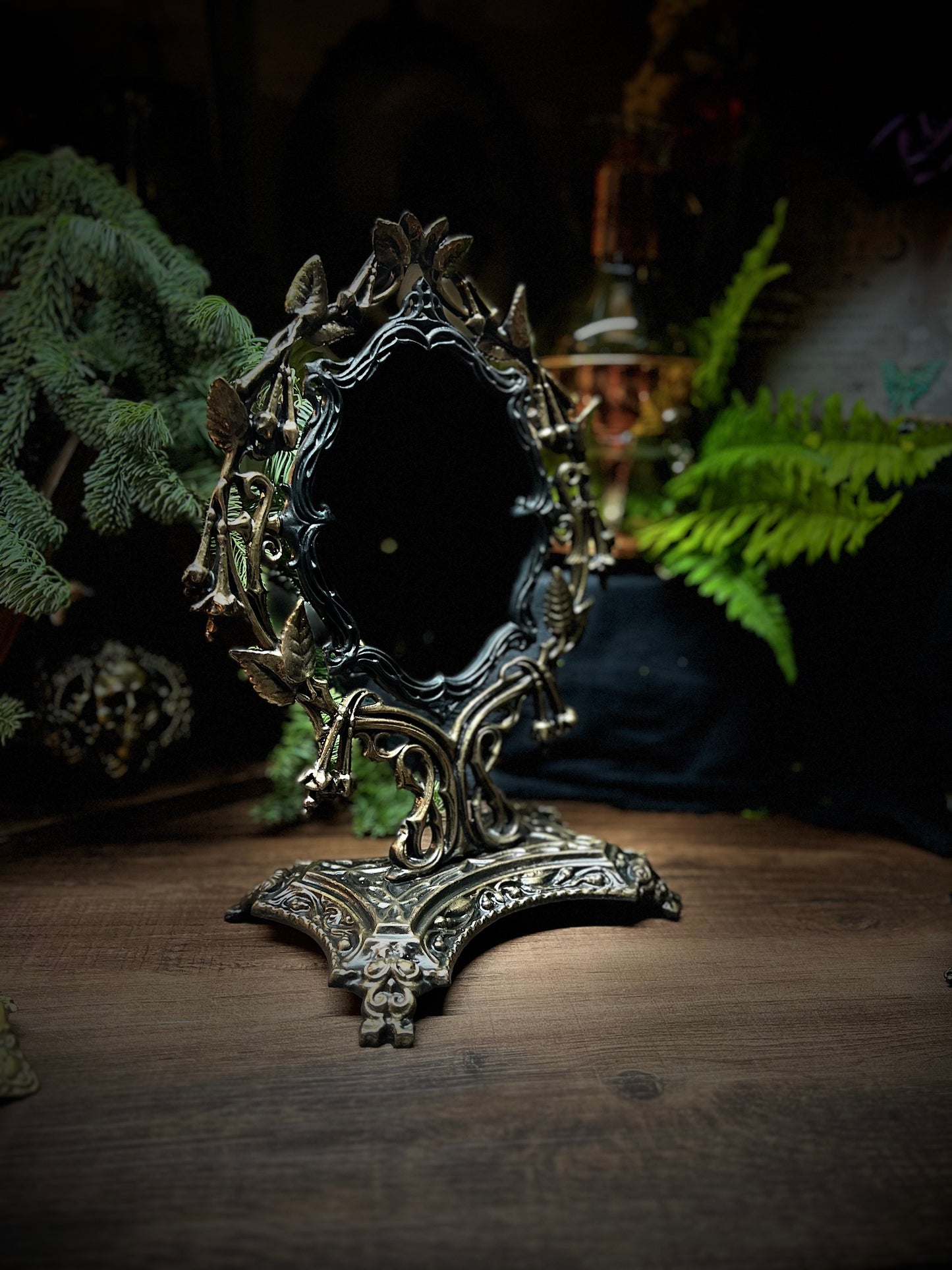 Lilith Heirloom Antique Footed Oval Divination Scrying Mirror Tabletop Shadow Work Gothic Victorian Witches Mirror MM120