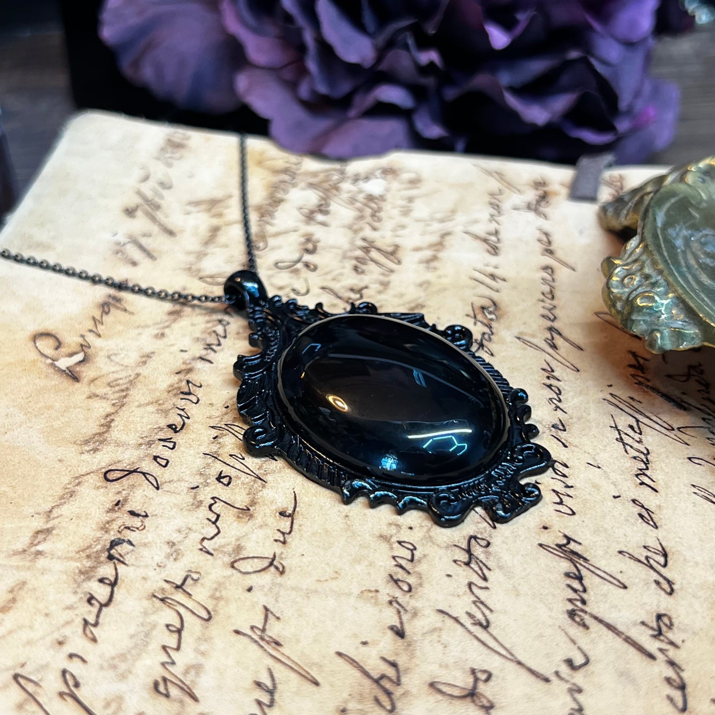 Obsidian Mirror Pendant Necklace PN29