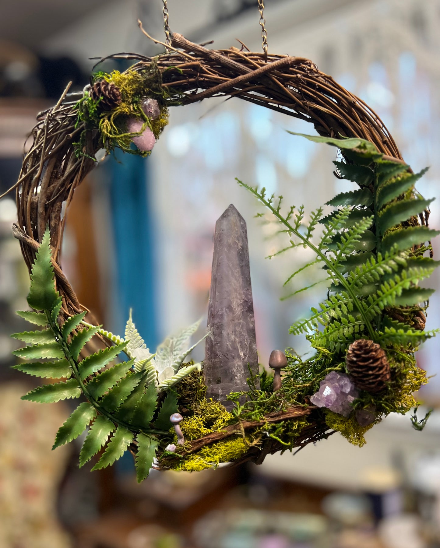 Crystal Moss Amethyst Quartz Wreath