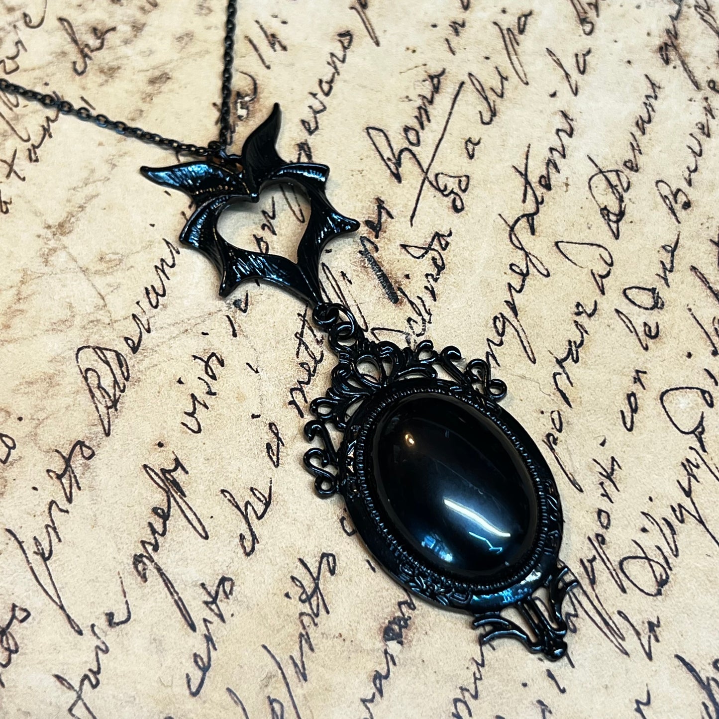 Obsidian Bat Pendant Necklace PN28
