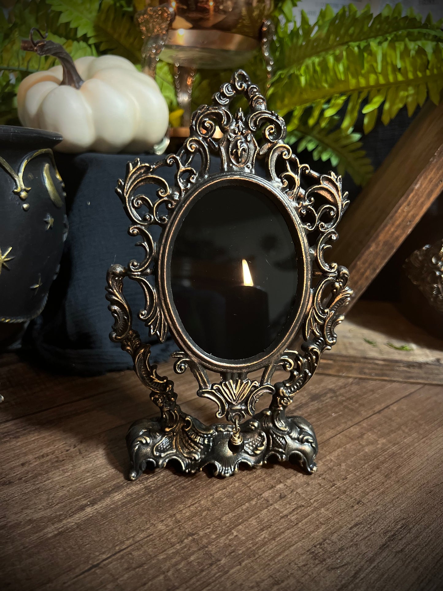 Fancy Ornate Black Scrying Mirror Vintage Italian Footed Mirror Tilt Mirror Magical Victorian Gothic Mirror Witches Mirror Divination Mirror