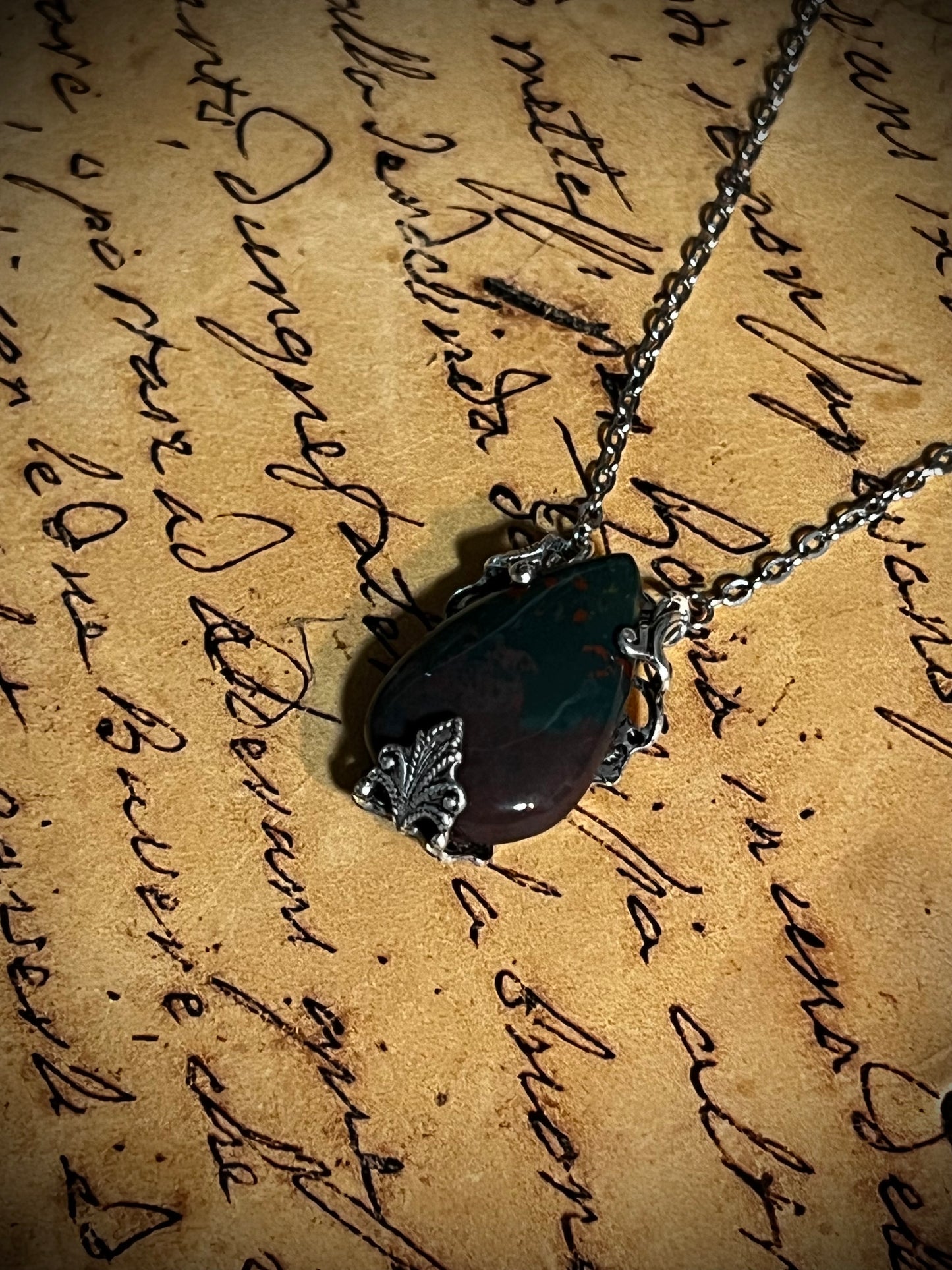 Bloodstone Victorian Wrapped Pendant Necklace PN16