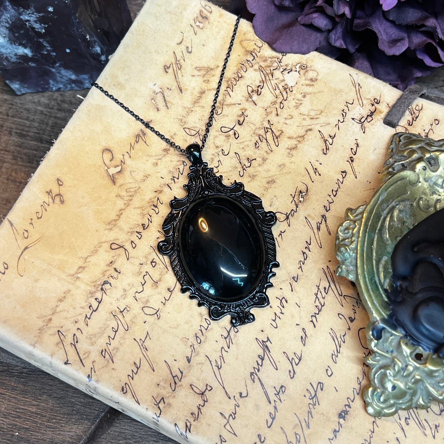 Obsidian Mirror Pendant Necklace PN29