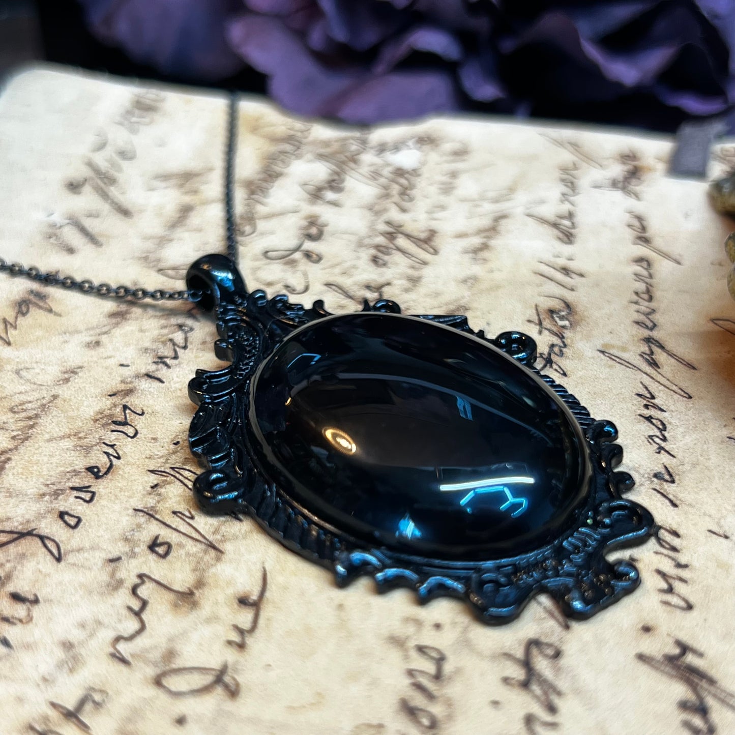 Obsidian Mirror Pendant Necklace PN29