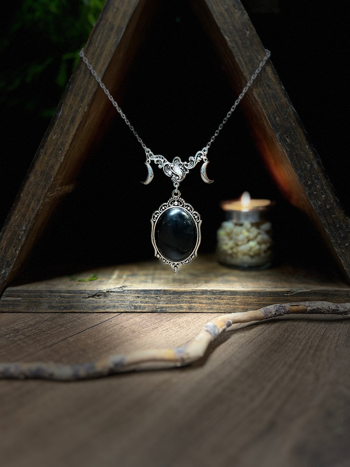 Obsidian Scrying Necklace Pendant PN12
