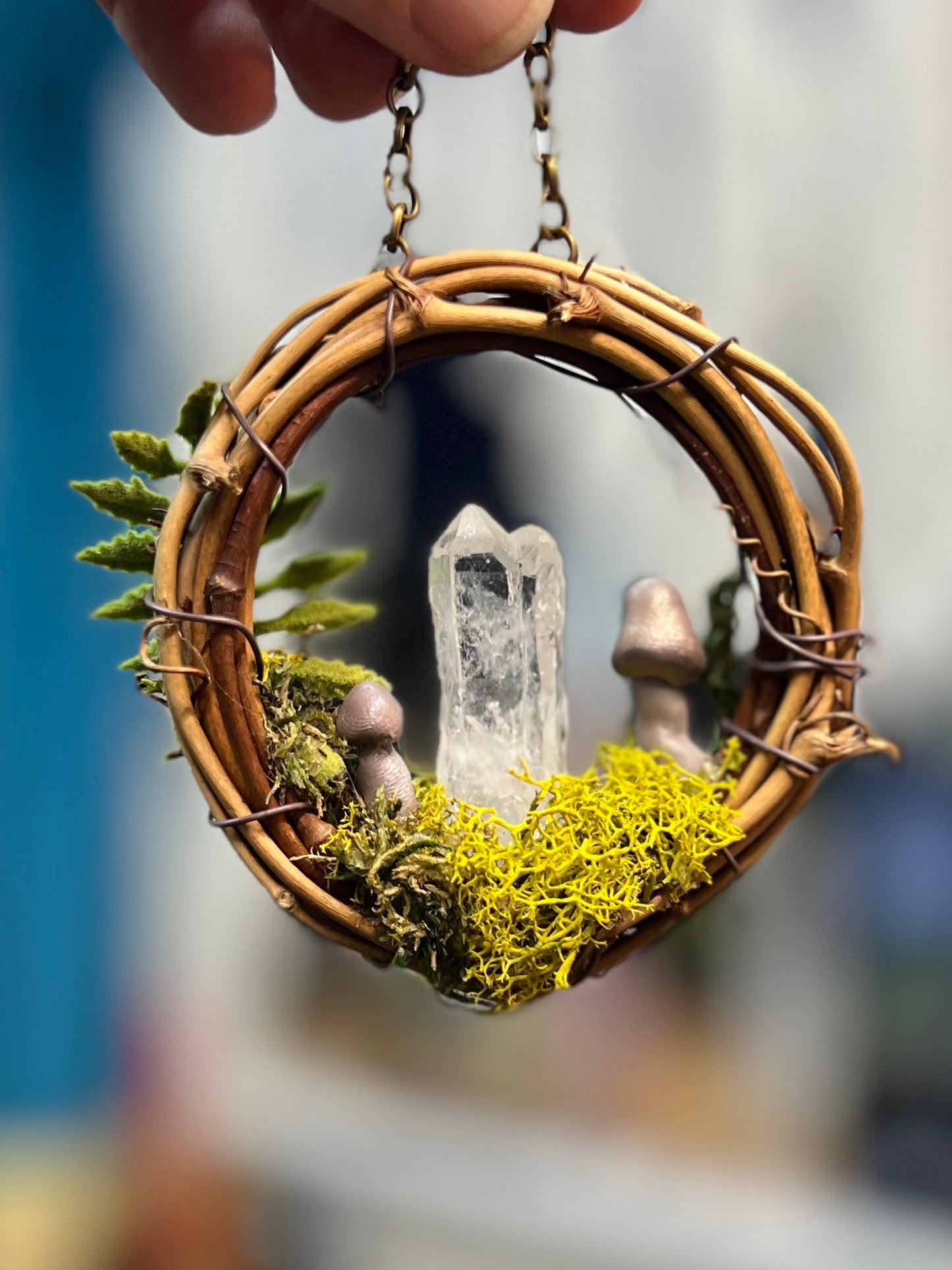 Crystal Moss Twin Quartz Wreath
