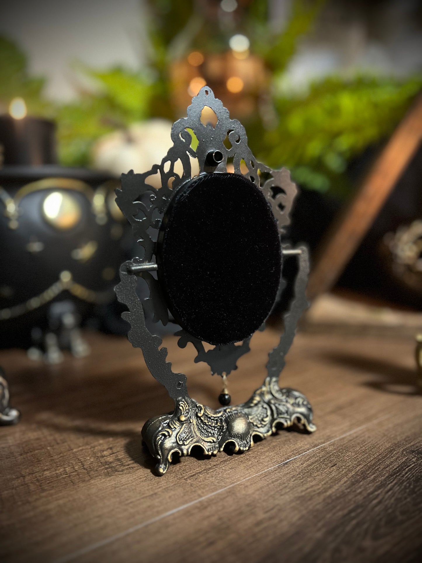 Fancy Ornate Black Scrying Mirror Vintage Italian Rococo Footed Mirror Tilt Mirror Magical Victorian Gothic Mirror Witches Mirror Divination Mirror