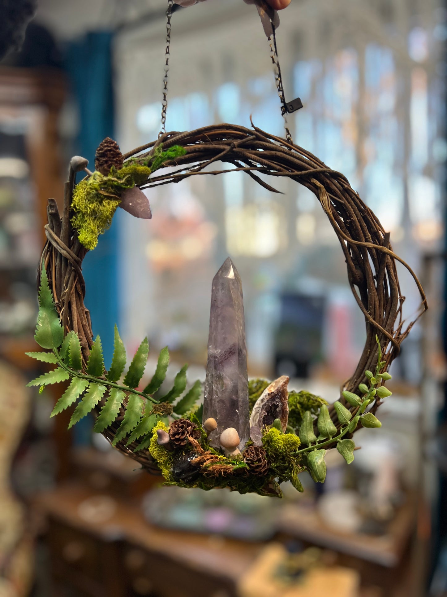 Crystal Moss Amethyst & Spirit Quartz Wreath