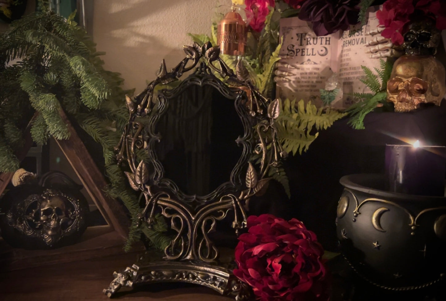 Lilith Heirloom Antique Footed Oval Divination Scrying Mirror Tabletop Shadow Work Gothic Victorian Witches Mirror MM120