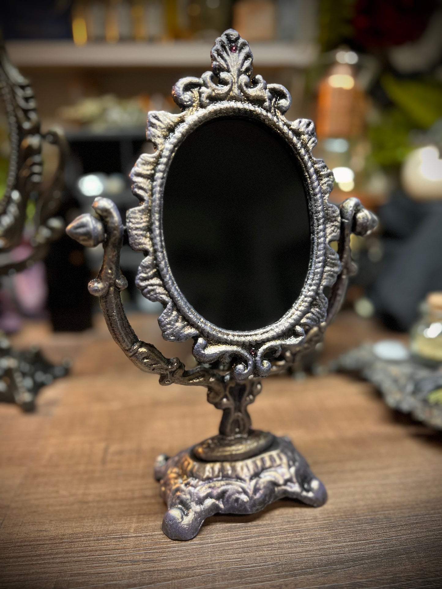 Scrying Mirror - Amaris- Heirloom Pedestal Oval Black Divination Witches Mirror MM124
