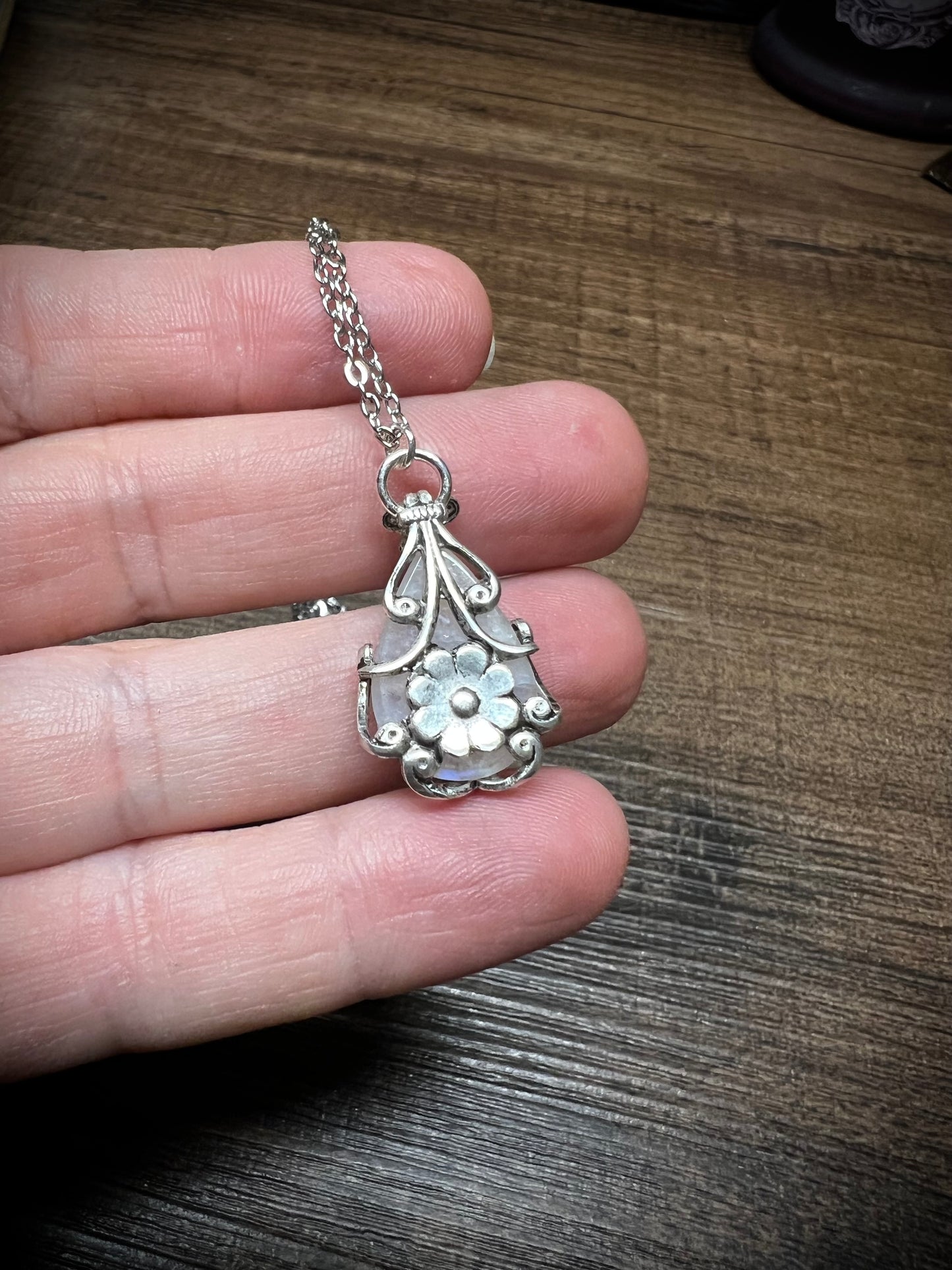 Moonstone Victorian Wrapped Pendant Necklace PN17