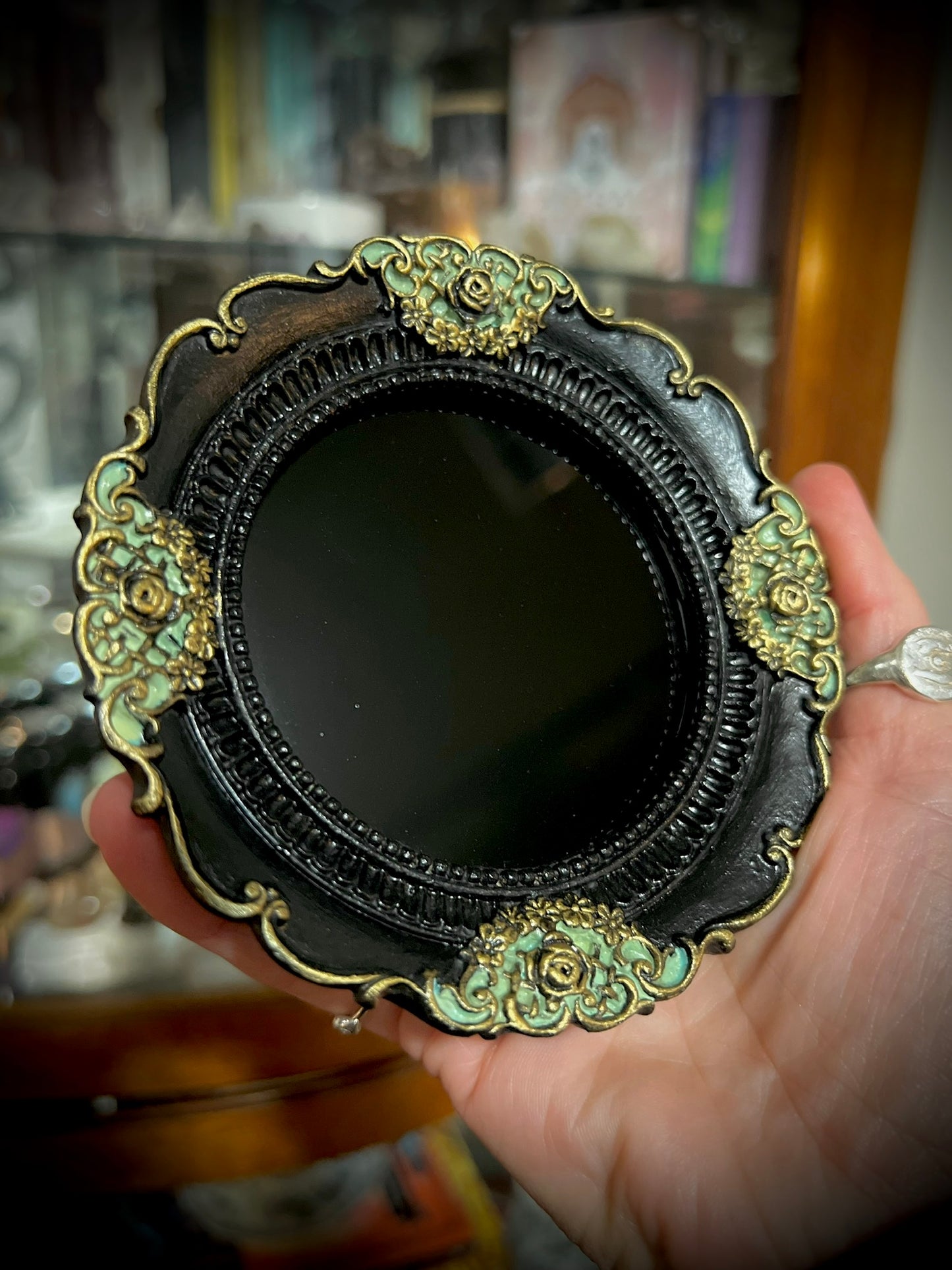 Luna- Small Round Black Scrying Mirror Divination Witches Mirror MM125