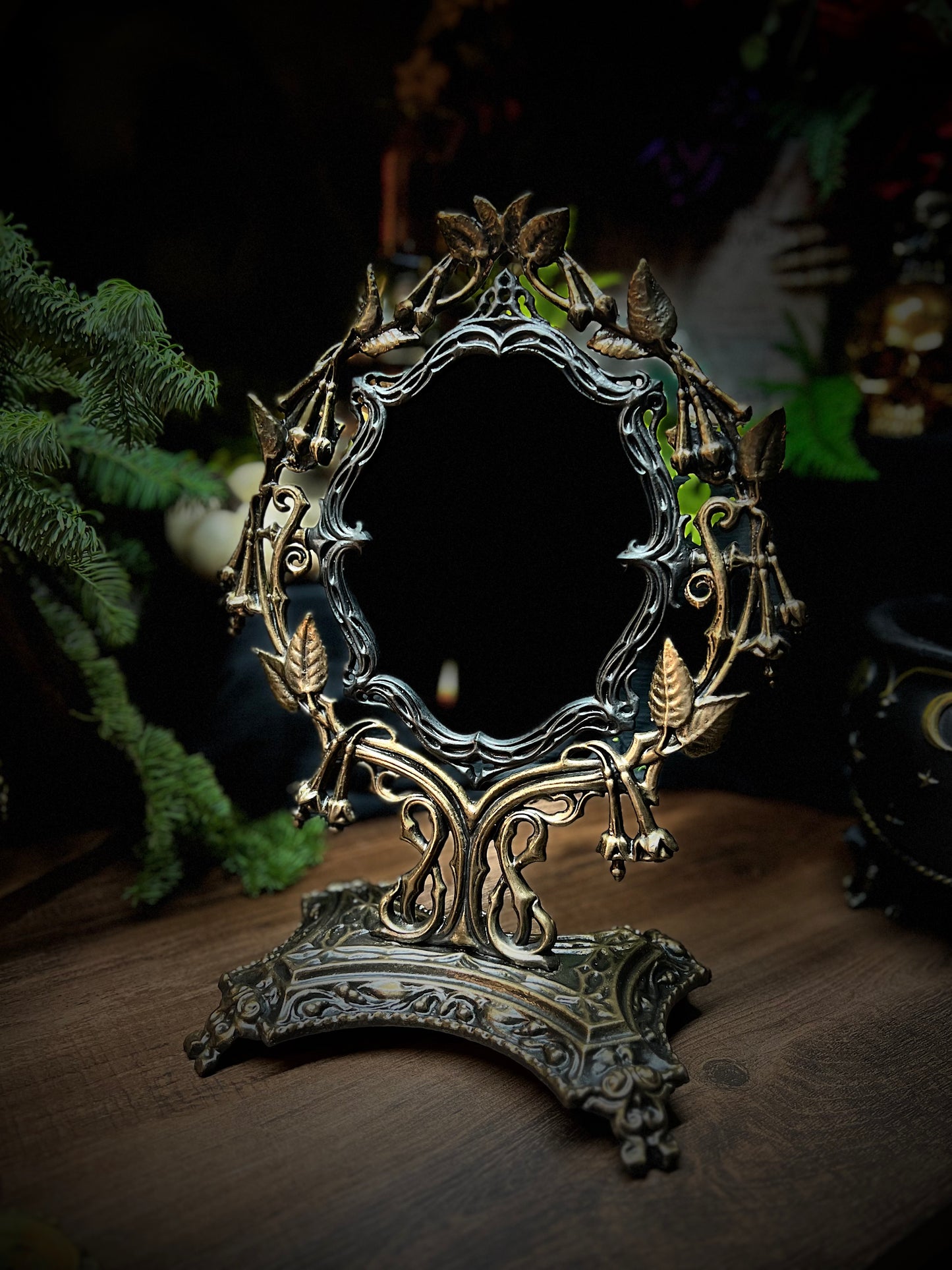 Lilith Heirloom Antique Footed Oval Divination Scrying Mirror Tabletop Shadow Work Gothic Victorian Witches Mirror MM120