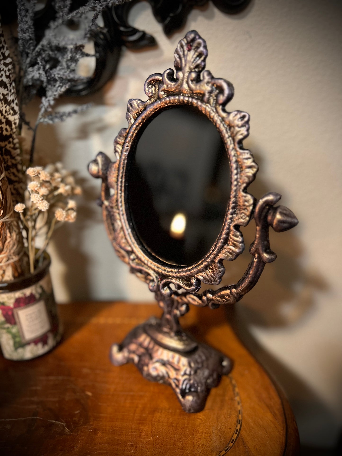 Scrying Mirror - Amaris- Heirloom Pedestal Oval Black Divination Witches Mirror MM124