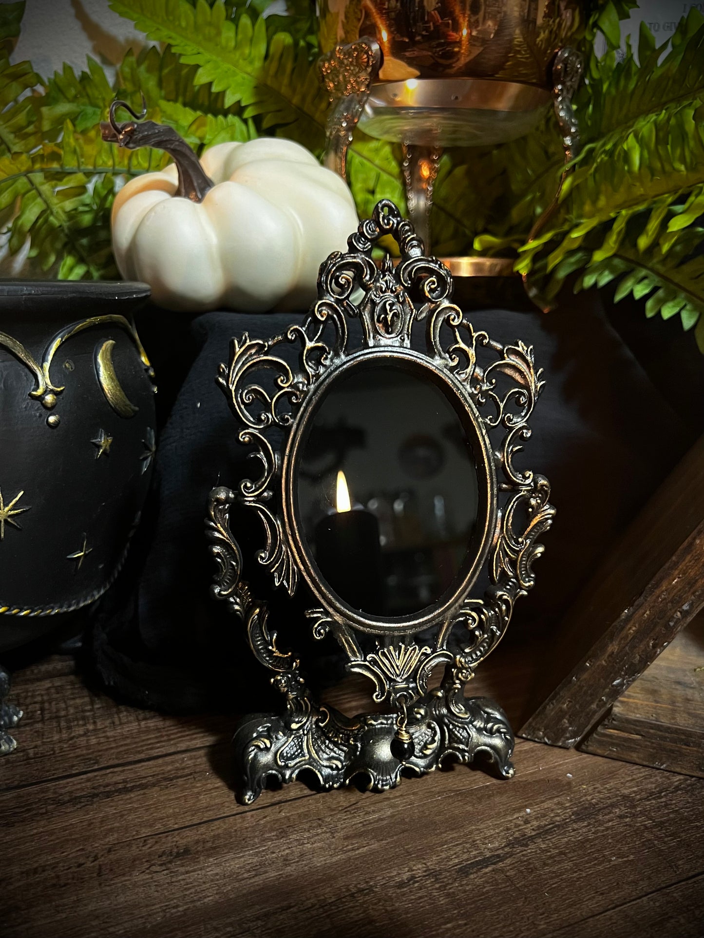 Fancy Ornate Black Scrying Mirror Vintage Italian Footed Mirror Tilt Mirror Magical Victorian Gothic Mirror Witches Mirror Divination Mirror