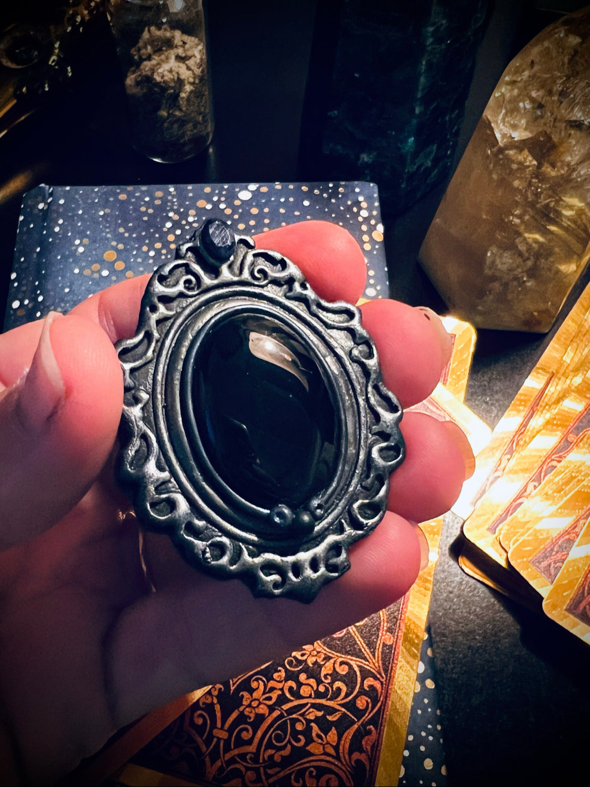 Obsidian Scrying Mirror Talisman Pocket Scrying Mirror Magick Gothic Victorian Mirror MM104