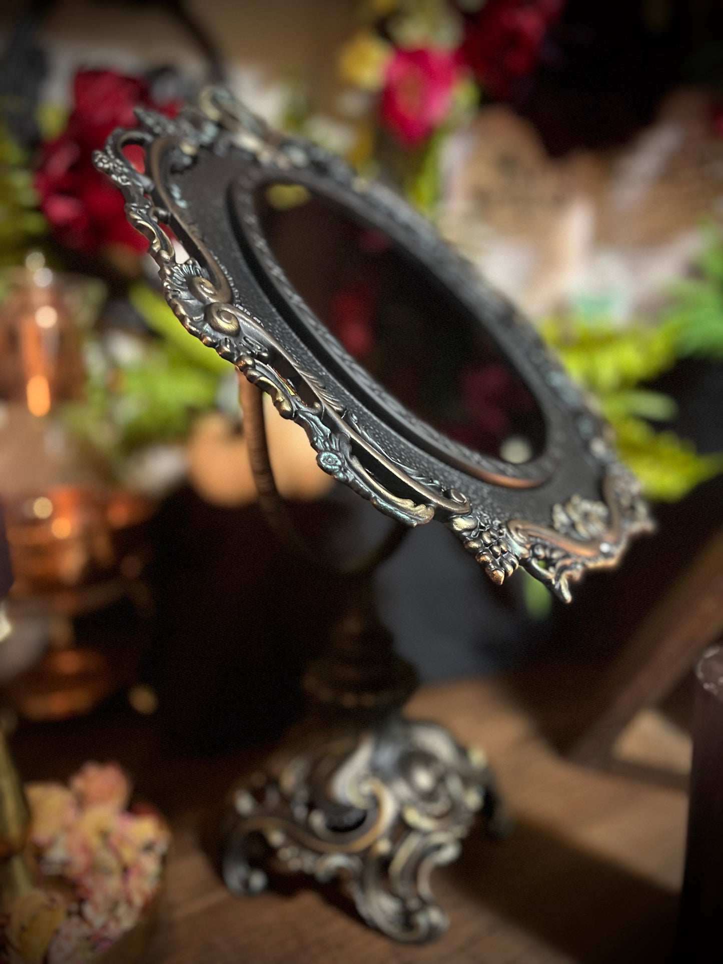Forest Queen- Large Black Scrying Divination Mirror MM126