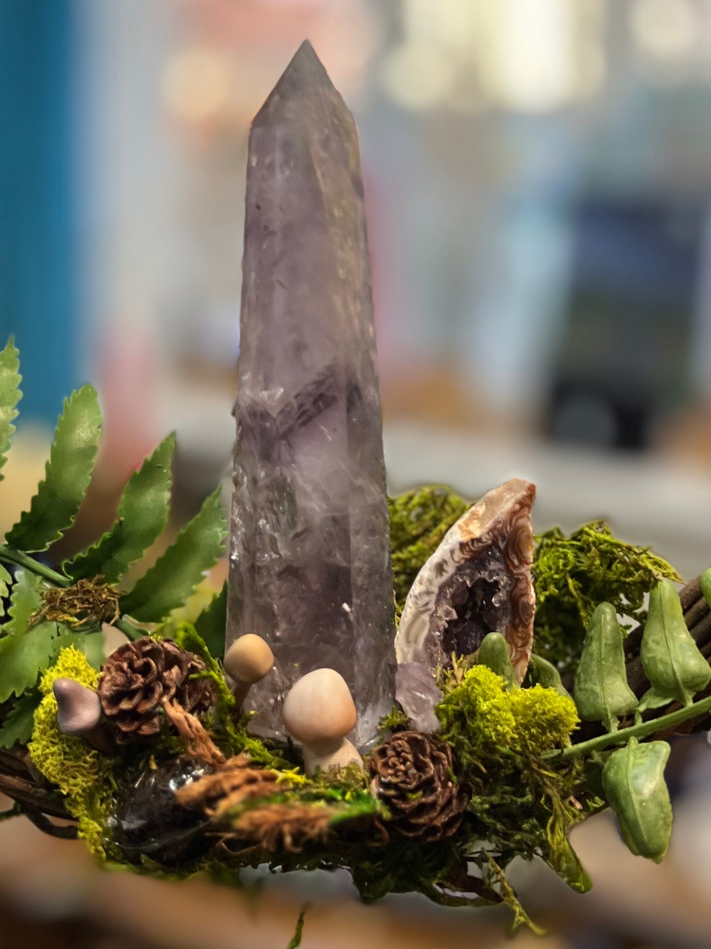 Crystal Moss Amethyst & Spirit Quartz Wreath