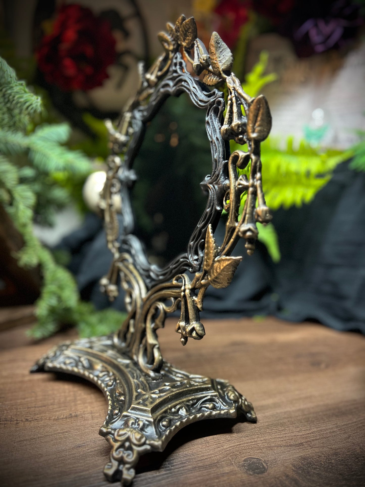 Lilith Heirloom Antique Footed Oval Divination Scrying Mirror Tabletop Shadow Work Gothic Victorian Witches Mirror MM120