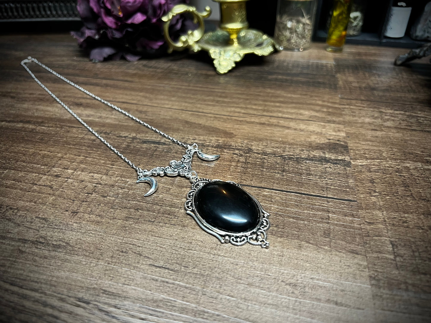 Obsidian Scrying Necklace Pendant PN12
