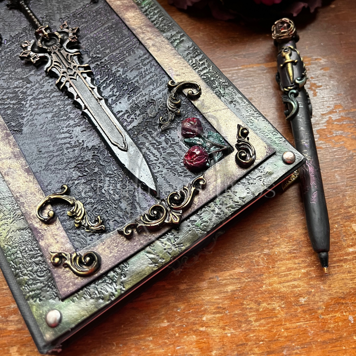 Queen of swords Journal & Pen Set- Handcrafted Hardcover Blank Book of Shadows Grimoire