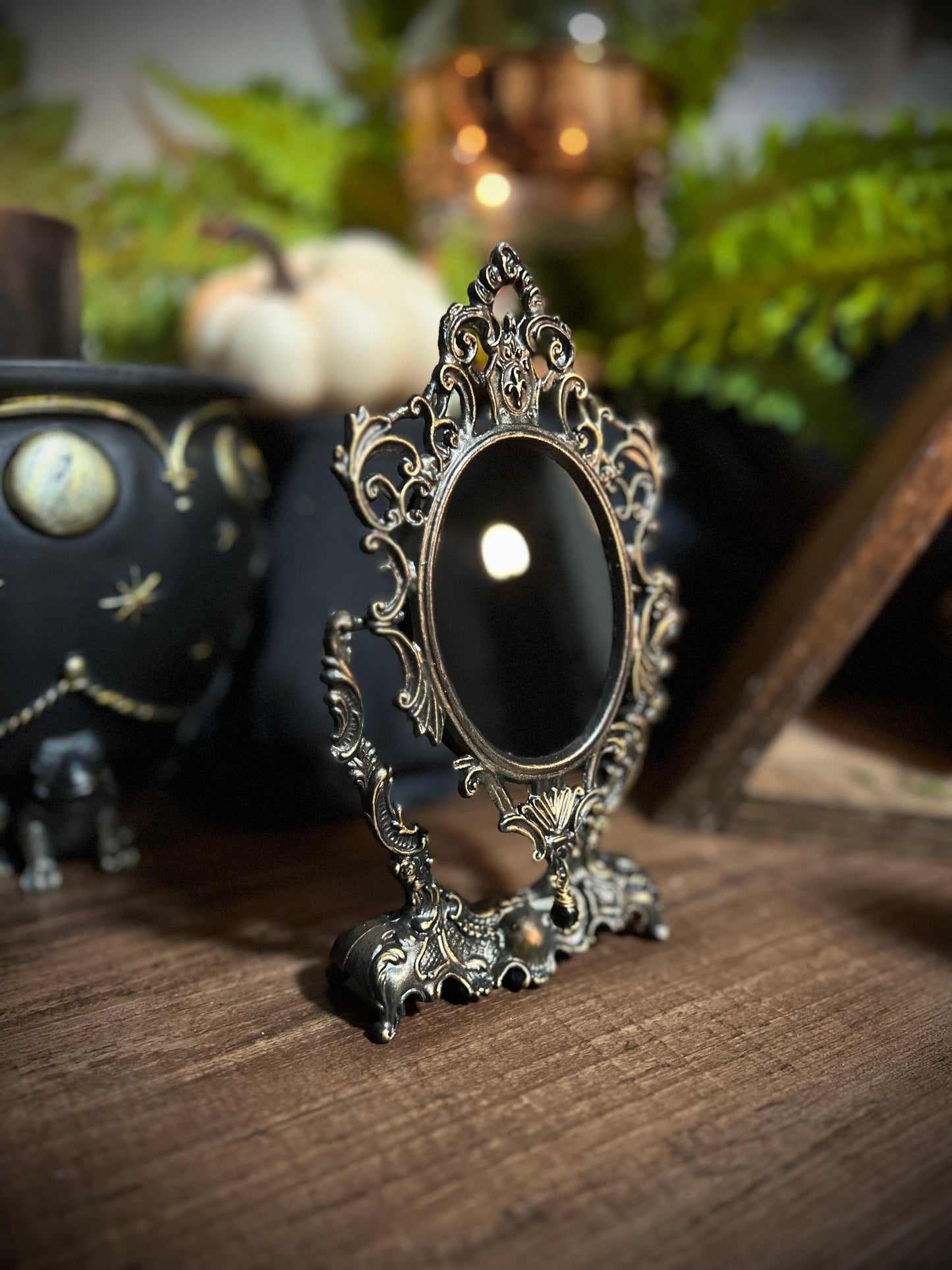 Fancy Ornate Black Scrying Mirror Vintage Italian Rococo Footed Mirror Tilt Mirror Magical Victorian Gothic Mirror Witches Mirror Divination Mirror