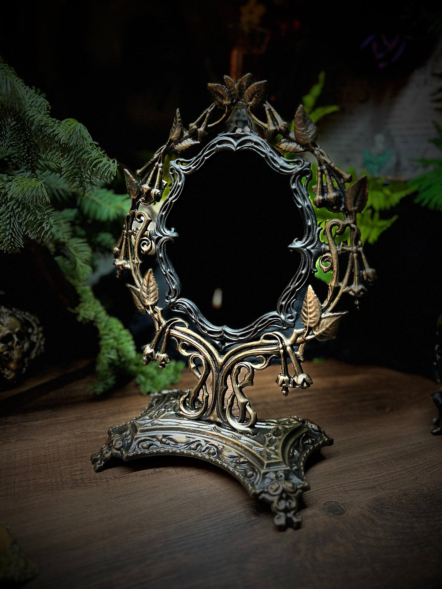 Lilith Heirloom Antique Footed Oval Divination Scrying Mirror Tabletop Shadow Work Gothic Victorian Witches Mirror MM120