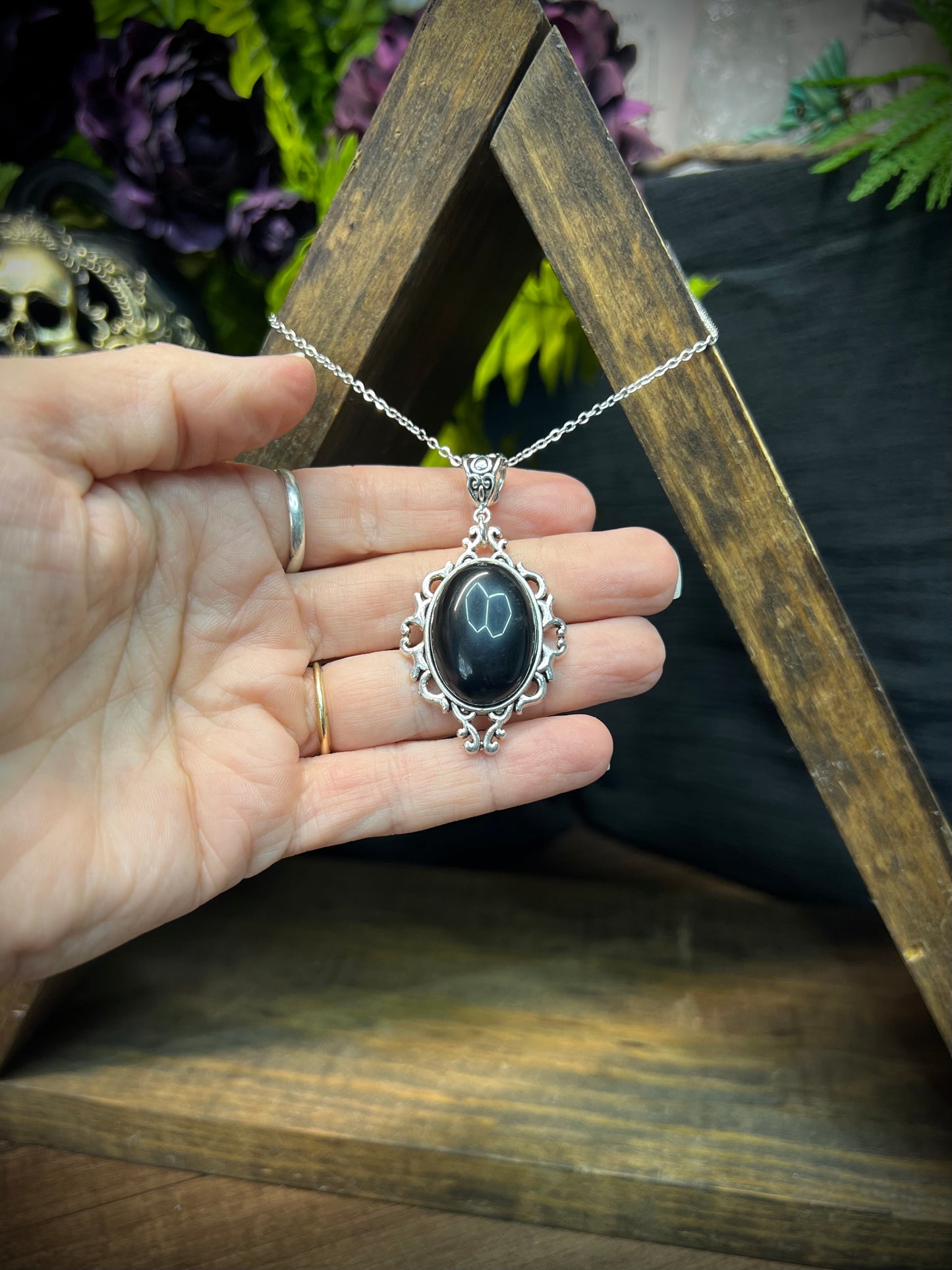 Obsidian Scrying Mirror Necklace Pendant PN35