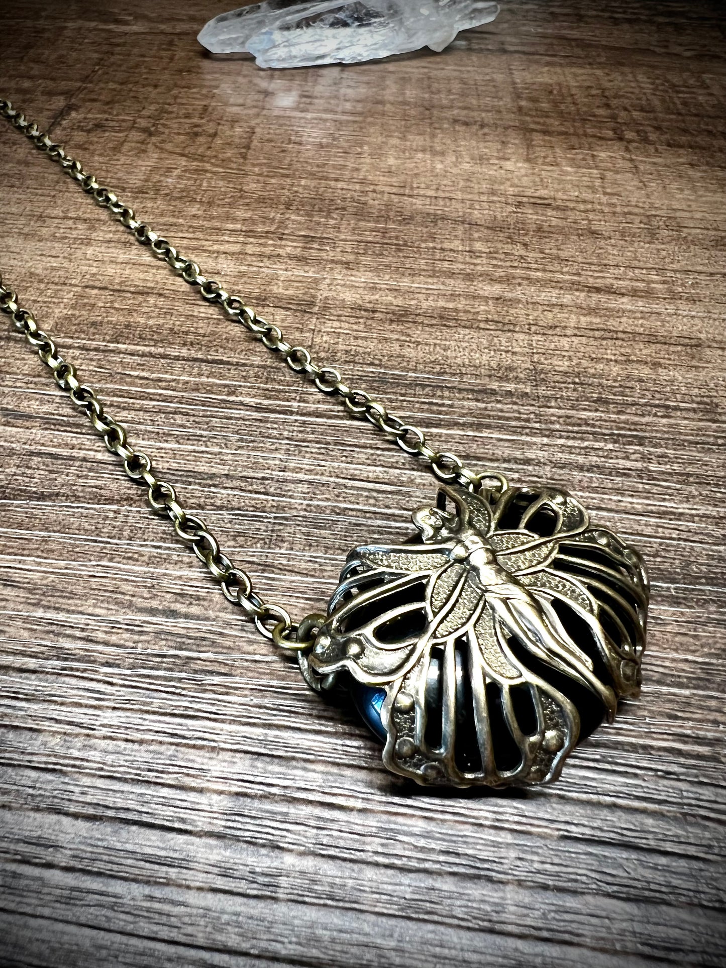 Obsidian You’re Protected Vintage Faery Wrapped Pendant Necklace PN18