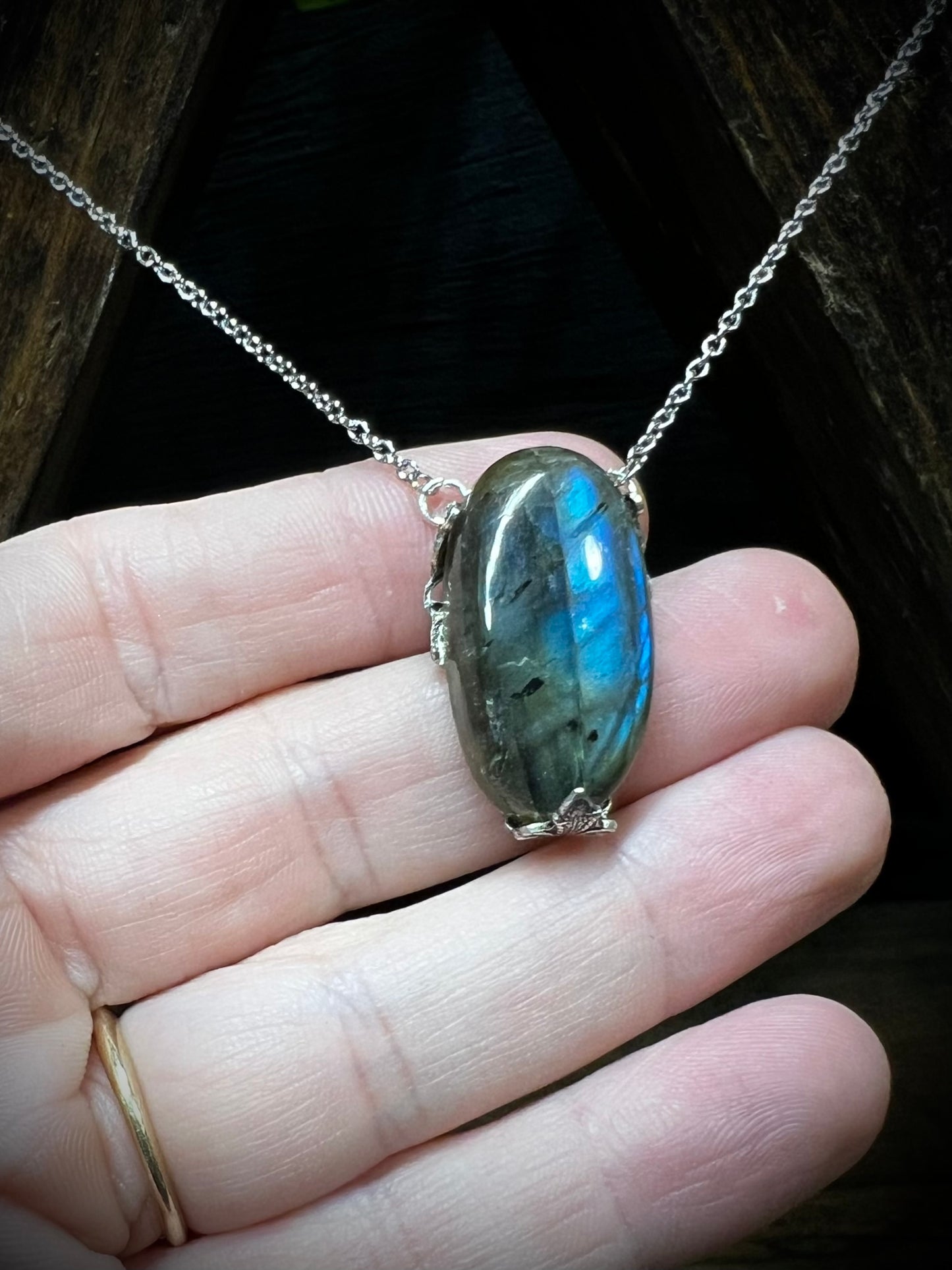 Labradorite Victorian Wrapped Pendant Necklace PN21